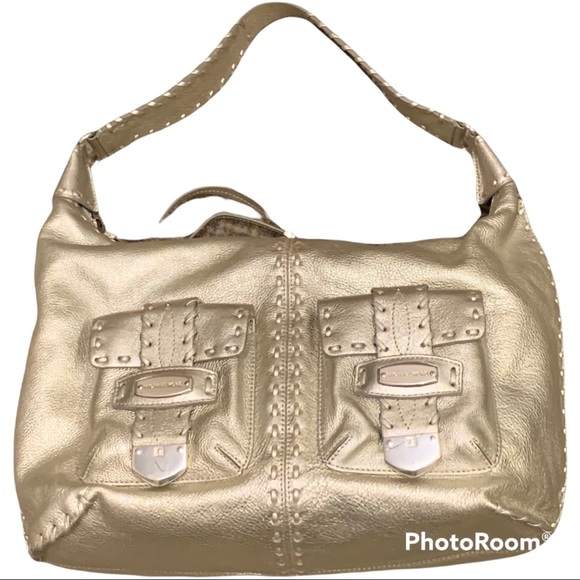 *FINAL PRICE* Michael Kors light gold metallic hobo handbag silver hardware - Picture 2 of 7